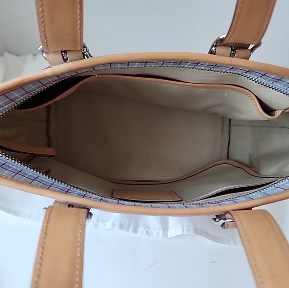 Coach Plaid Tote Bag in Tan and Blue Preppy COACH Hampton M2J-7579 Spring Purse - Picture 15 of 16